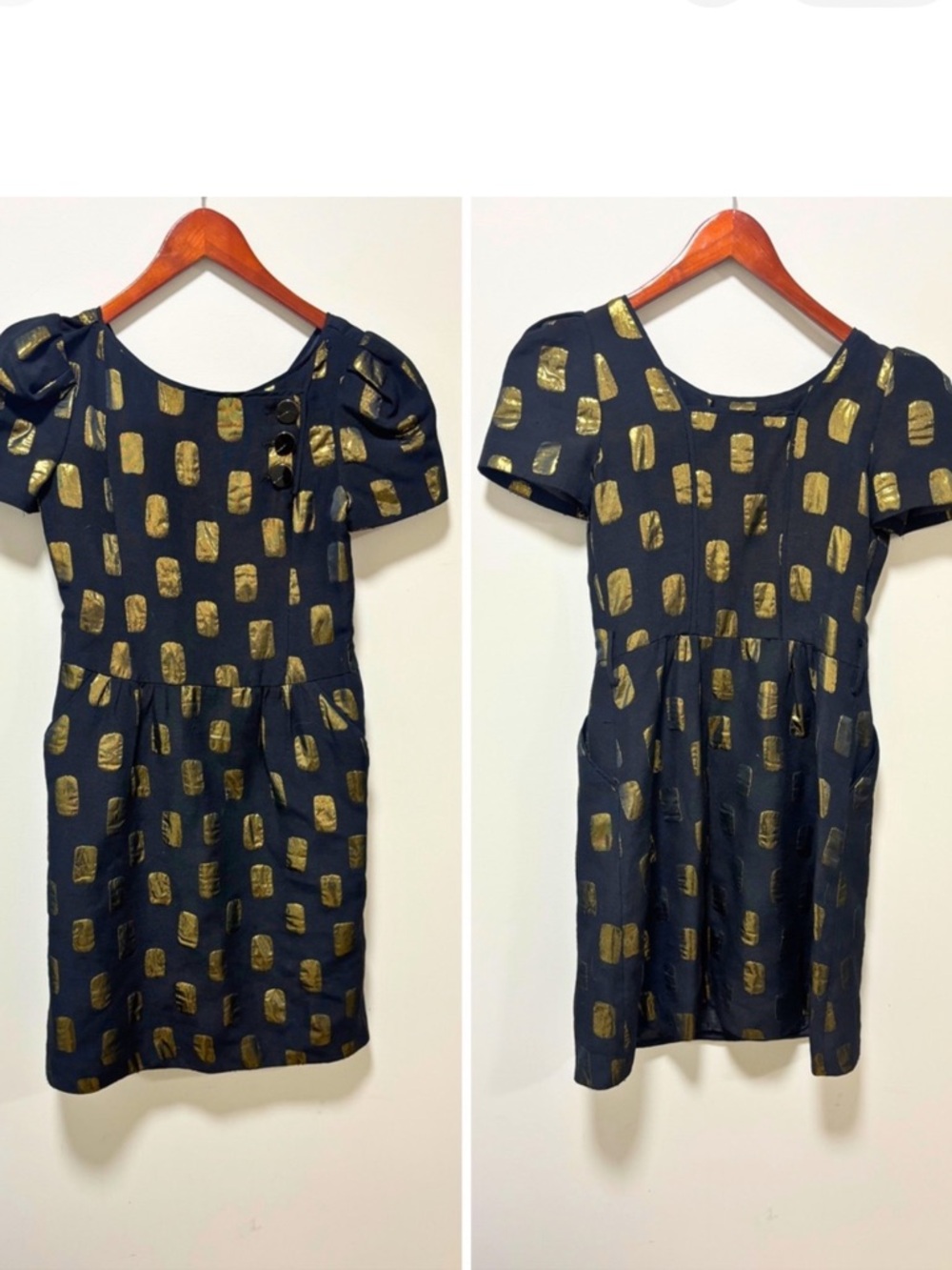 Marc Jacobs Black Mini Dress with Gold Metallic Motif Sz 2 - Picture 4 of 10